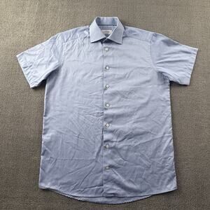 Eton Shirt Adult Size 15.5 - 39 Blue Button Up Short Sleeve Luxury Casual Men's
